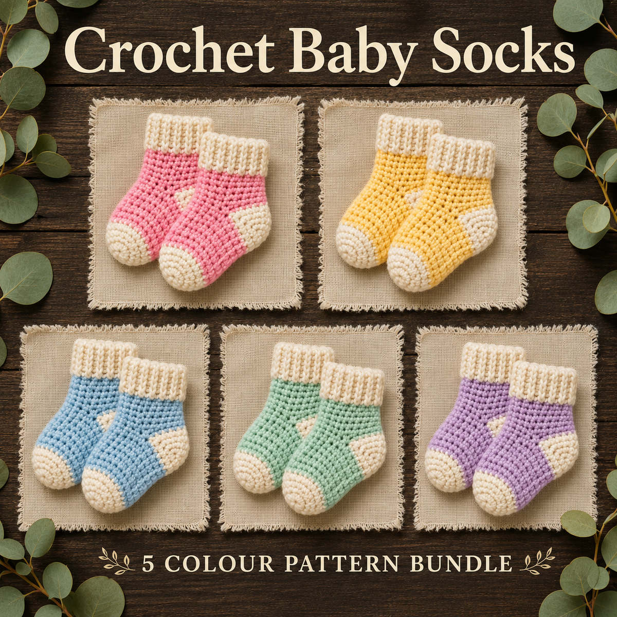 Baby Socks Pattern PDF Crochet Baby Booties Easy Newborn Baby Socks Knitting Alternative 5 Bright Colors Newborn to 18 Months Gift